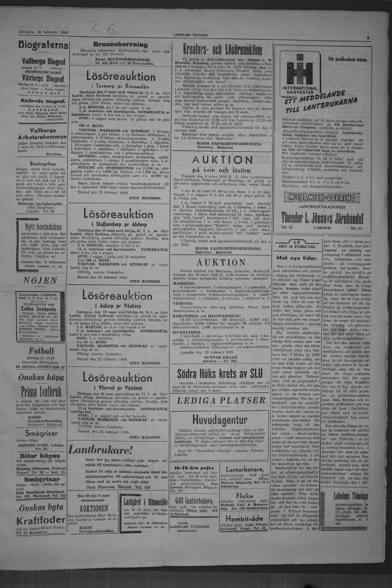Laholms Tidning Lördag 26 februari 1949, sida 3