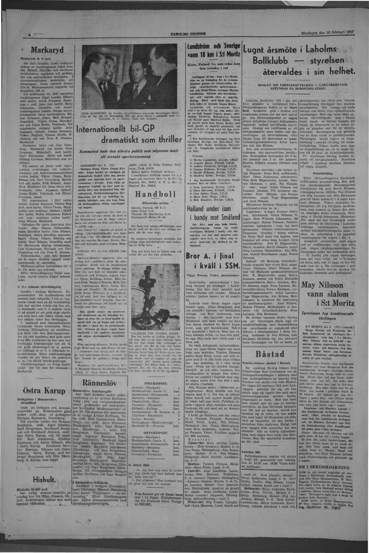 Laholms Tidning Måndag 10 februari 1947, sida 4