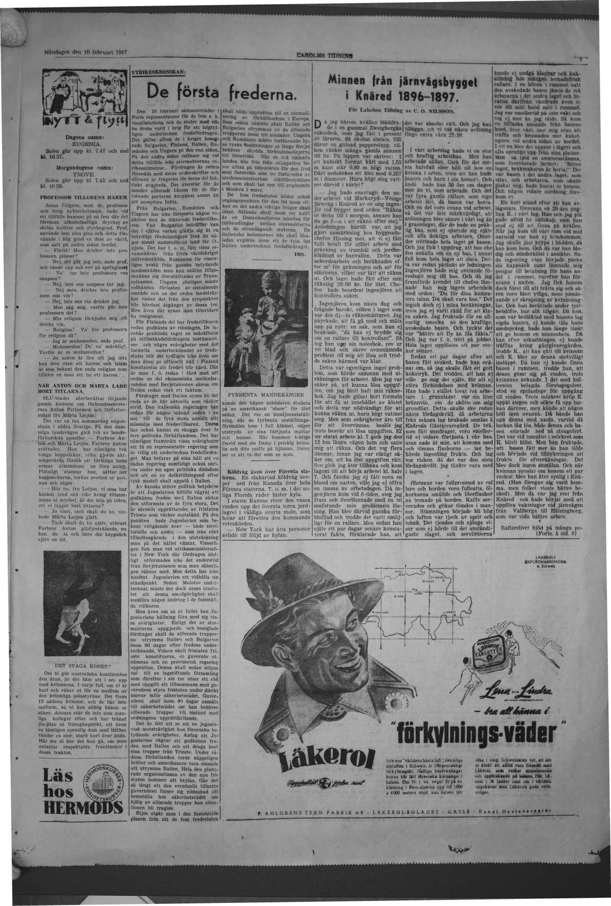 Laholms Tidning Måndag 10 februari 1947, sida 7
