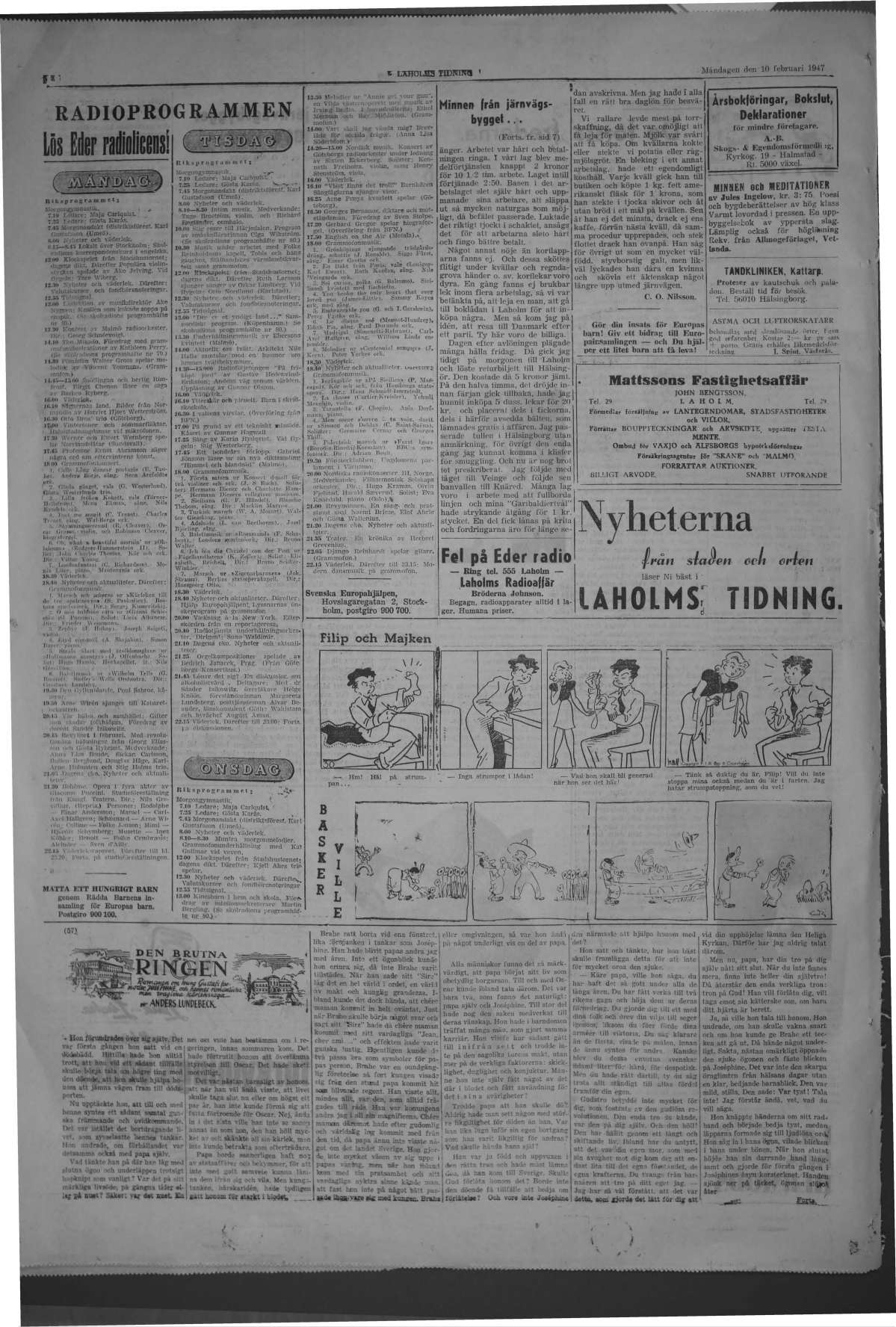 Laholms Tidning Måndag 10 februari 1947, sida 8