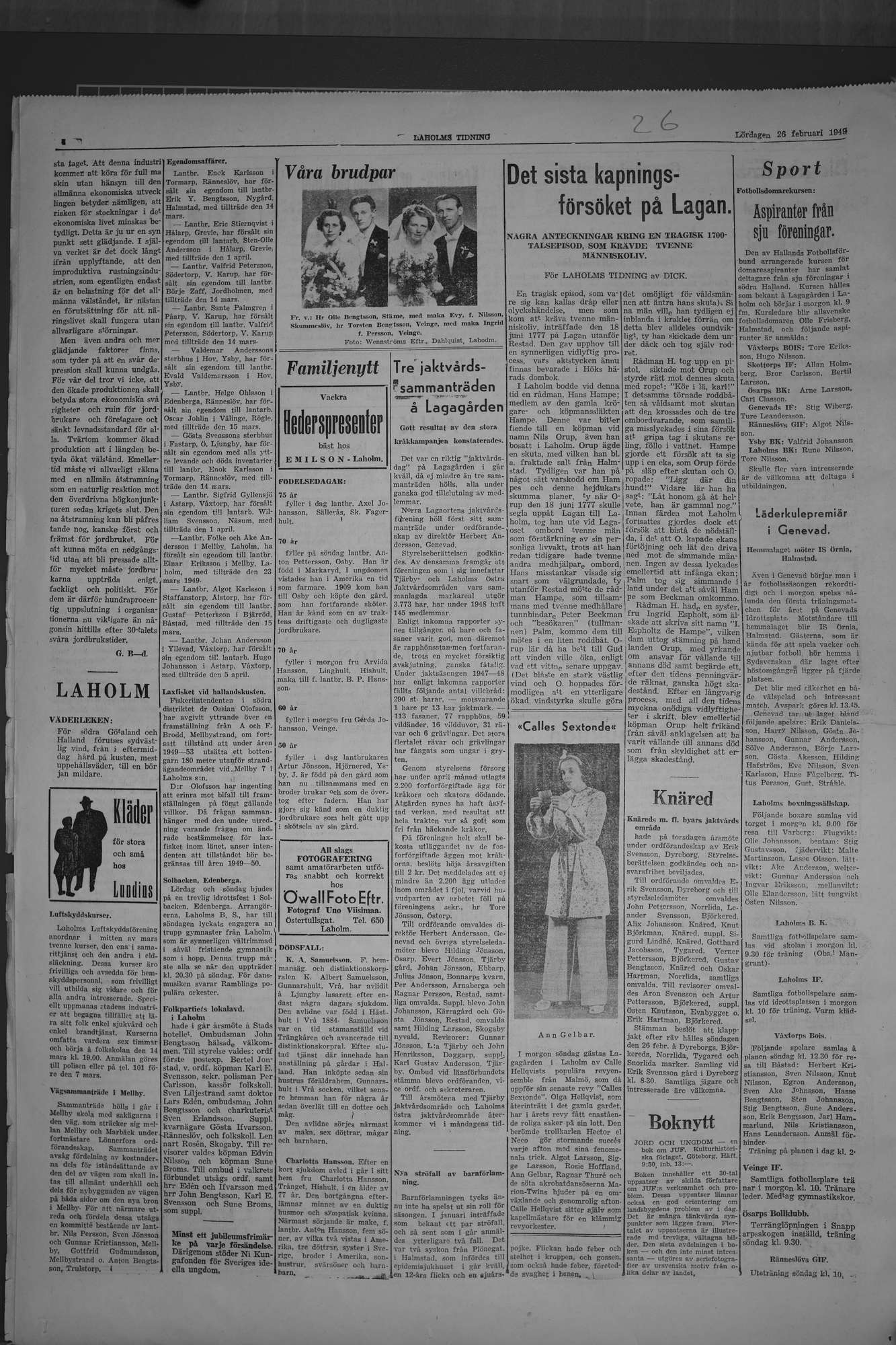 Laholms Tidning Lördag 26 februari 1949, sida 4