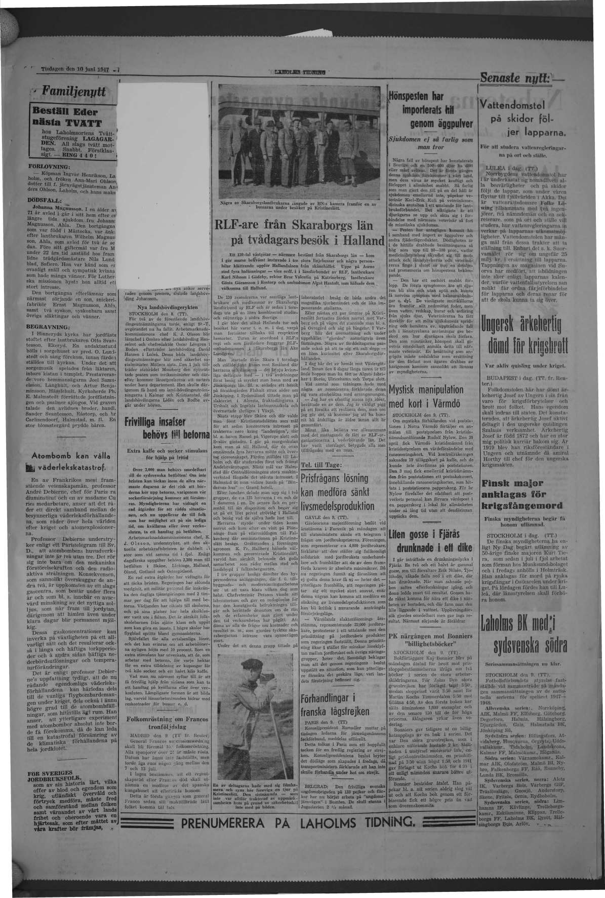 Laholms Tidning Tisdag 10 juni 1947, sida 3