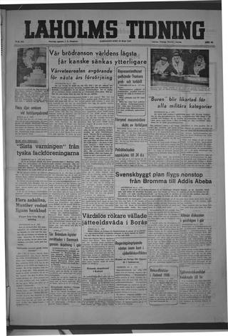 Förstasidan, Lördag 10 maj 1947
