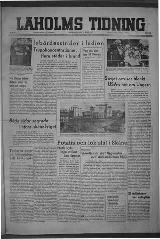 Förstasidan, Måndag 10 mars 1947
