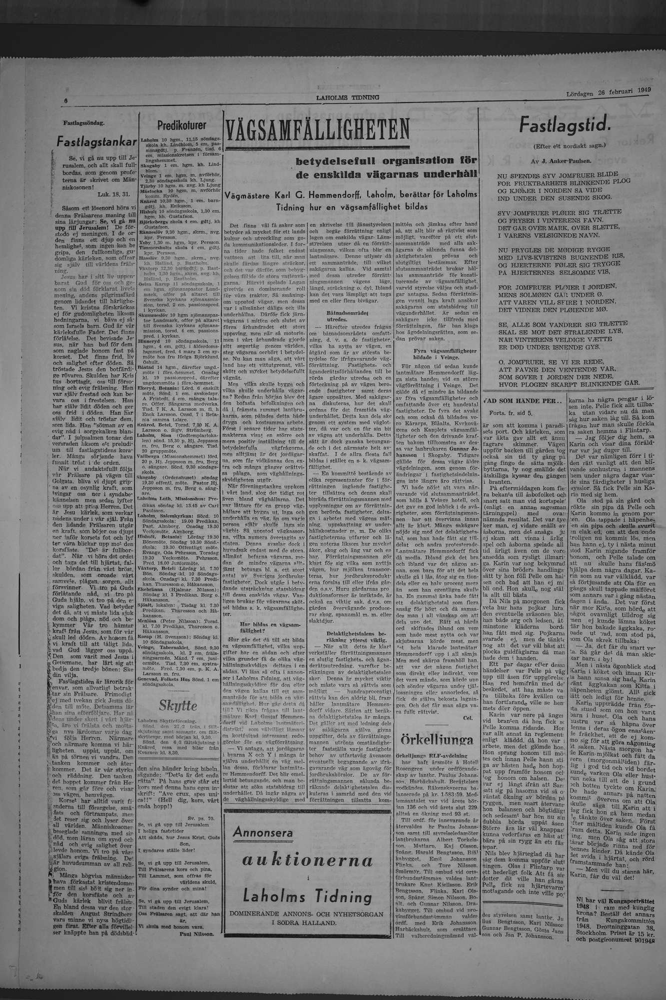 Laholms Tidning Lördag 26 februari 1949, sida 6
