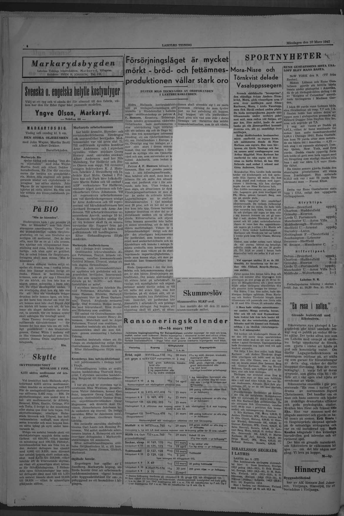 Laholms Tidning Måndag 10 mars 1947, sida 4