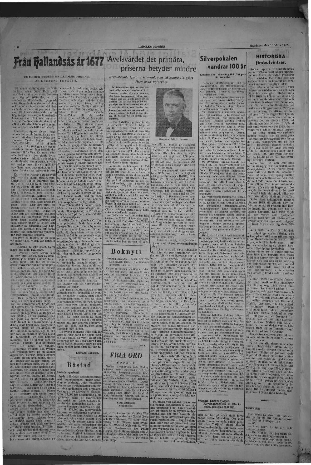 Laholms Tidning Måndag 10 mars 1947, sida 6