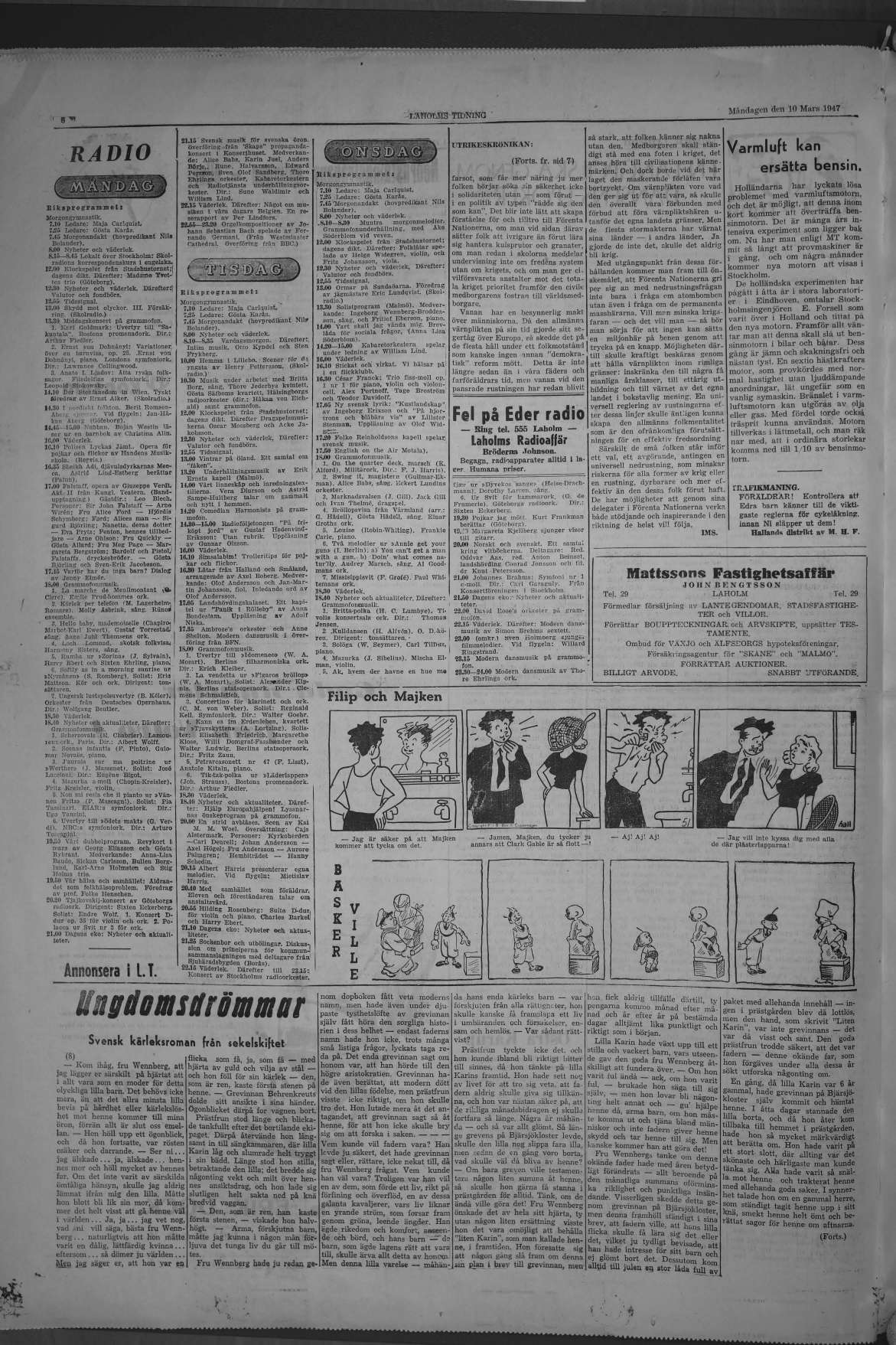 Laholms Tidning Måndag 10 mars 1947, sida 8