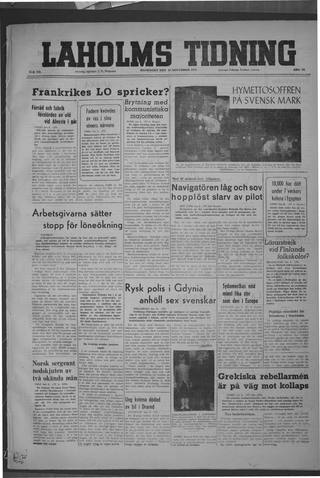 Förstasidan, Måndag 10 november 1947