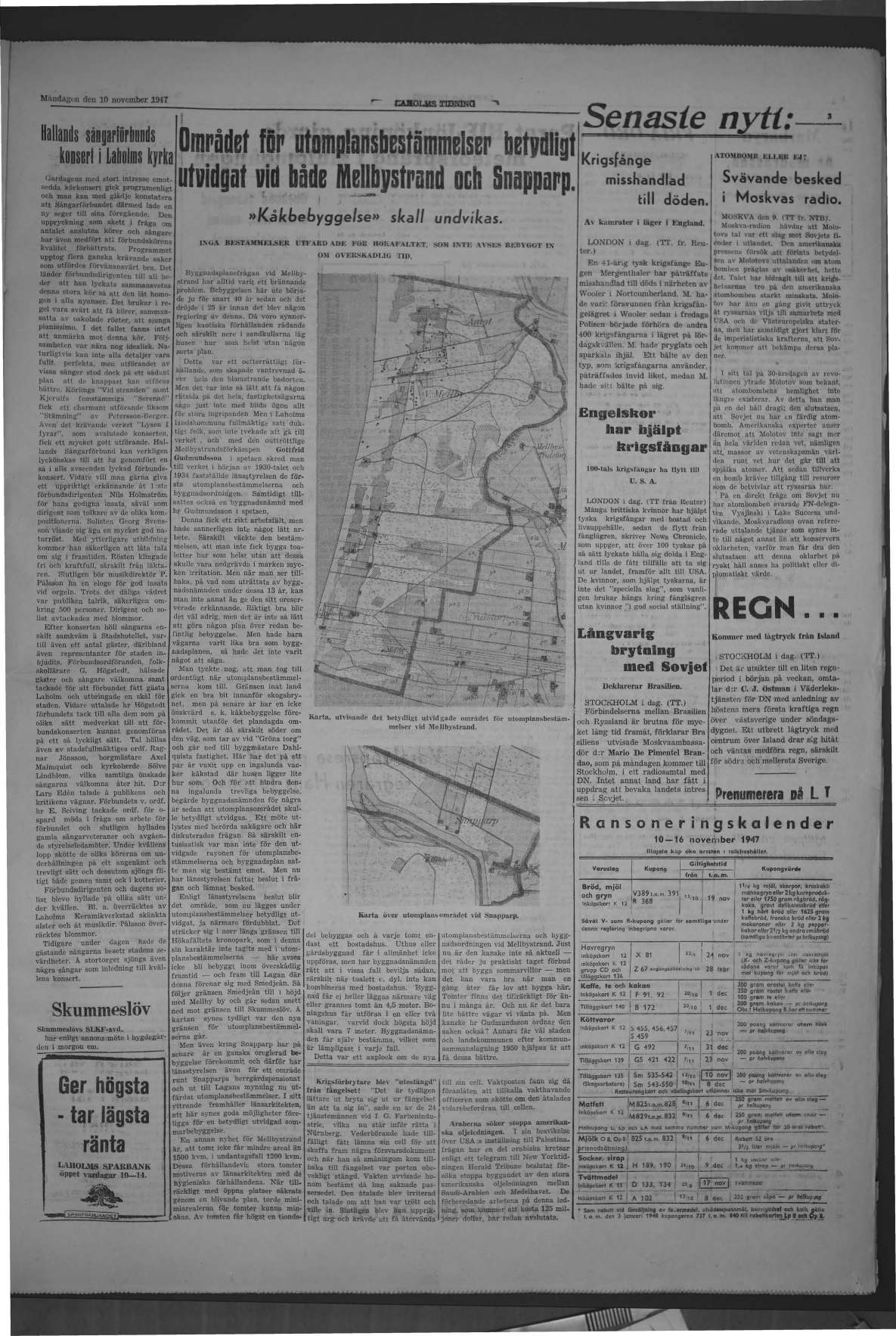 Laholms Tidning Måndag 10 november 1947, sida 3