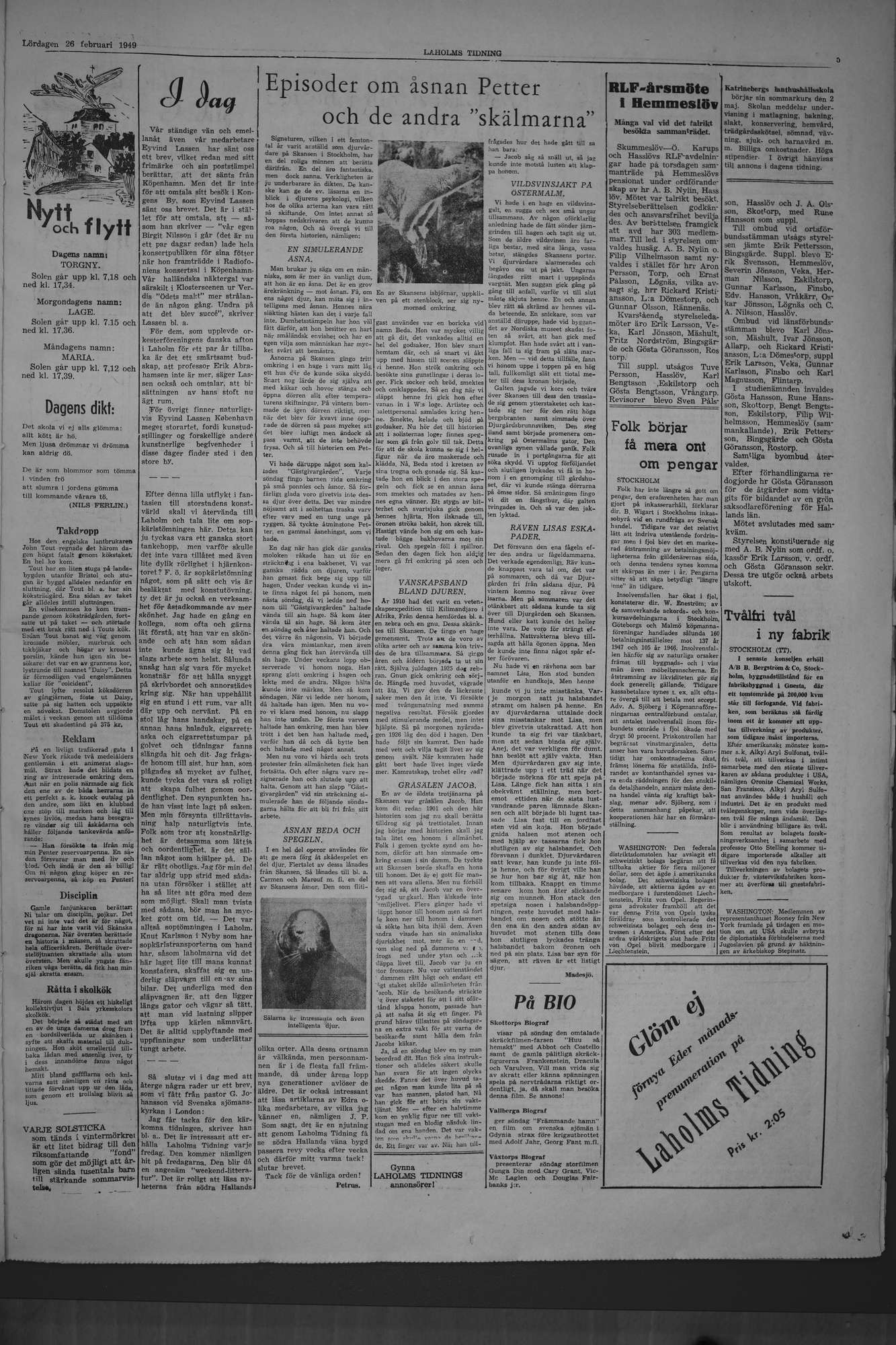 Laholms Tidning Lördag 26 februari 1949, sida 7