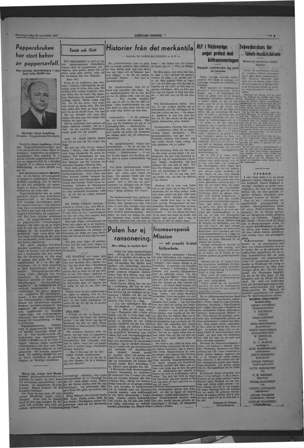 Laholms Tidning Måndag 10 november 1947, sida 5