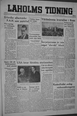 Förstasidan, Torsdag 10 oktober 1946