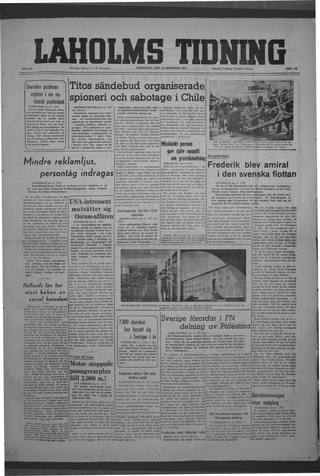 Förstasidan, Fredag 10 oktober 1947