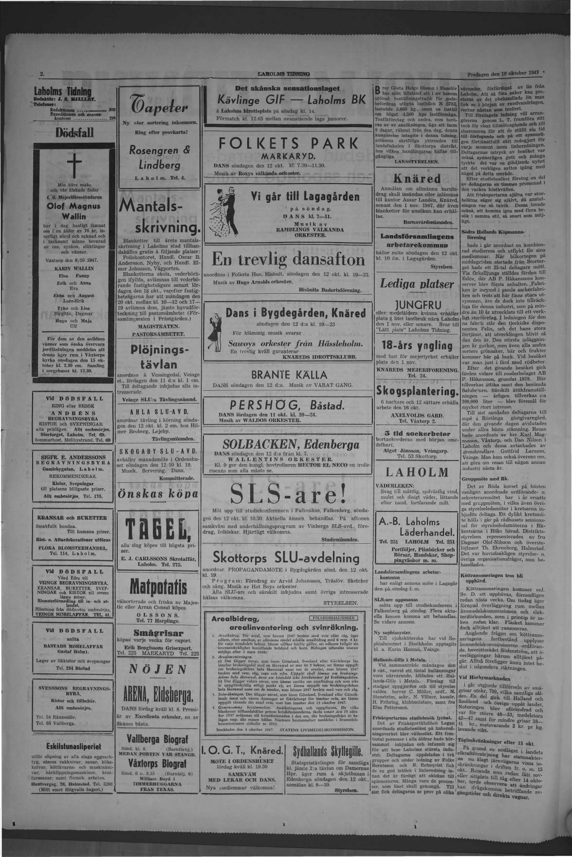 Laholms Tidning Fredag 10 oktober 1947, sida 2