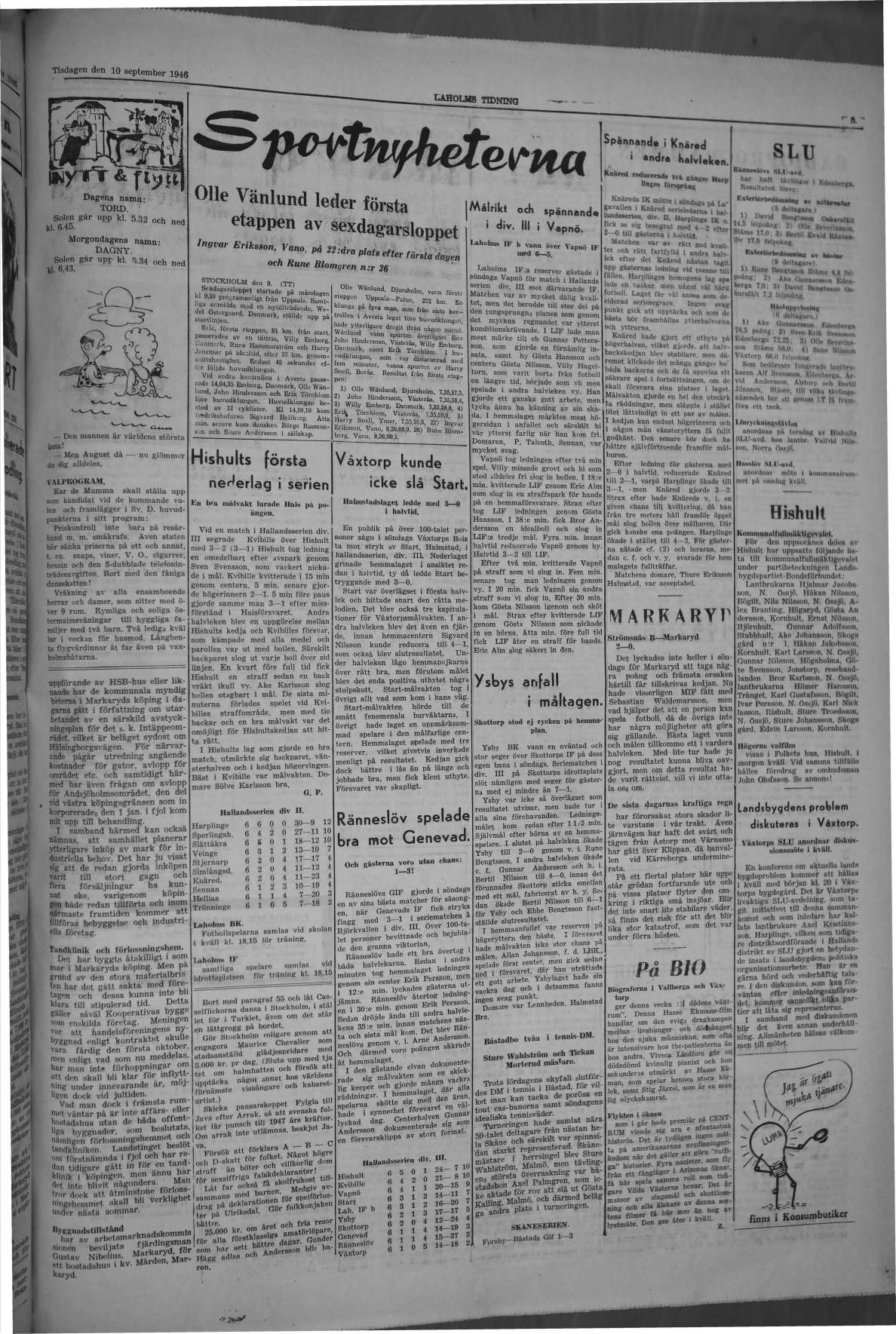 Laholms Tidning Tisdag 10 september 1946, sida 5