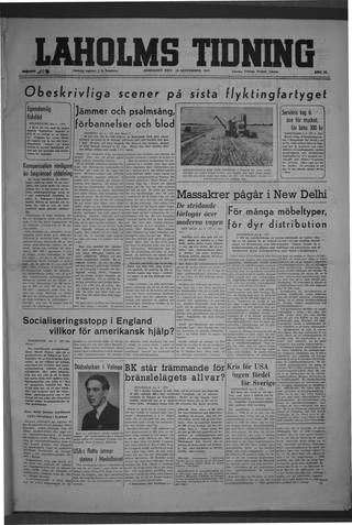 Förstasidan, Onsdag 10 september 1947