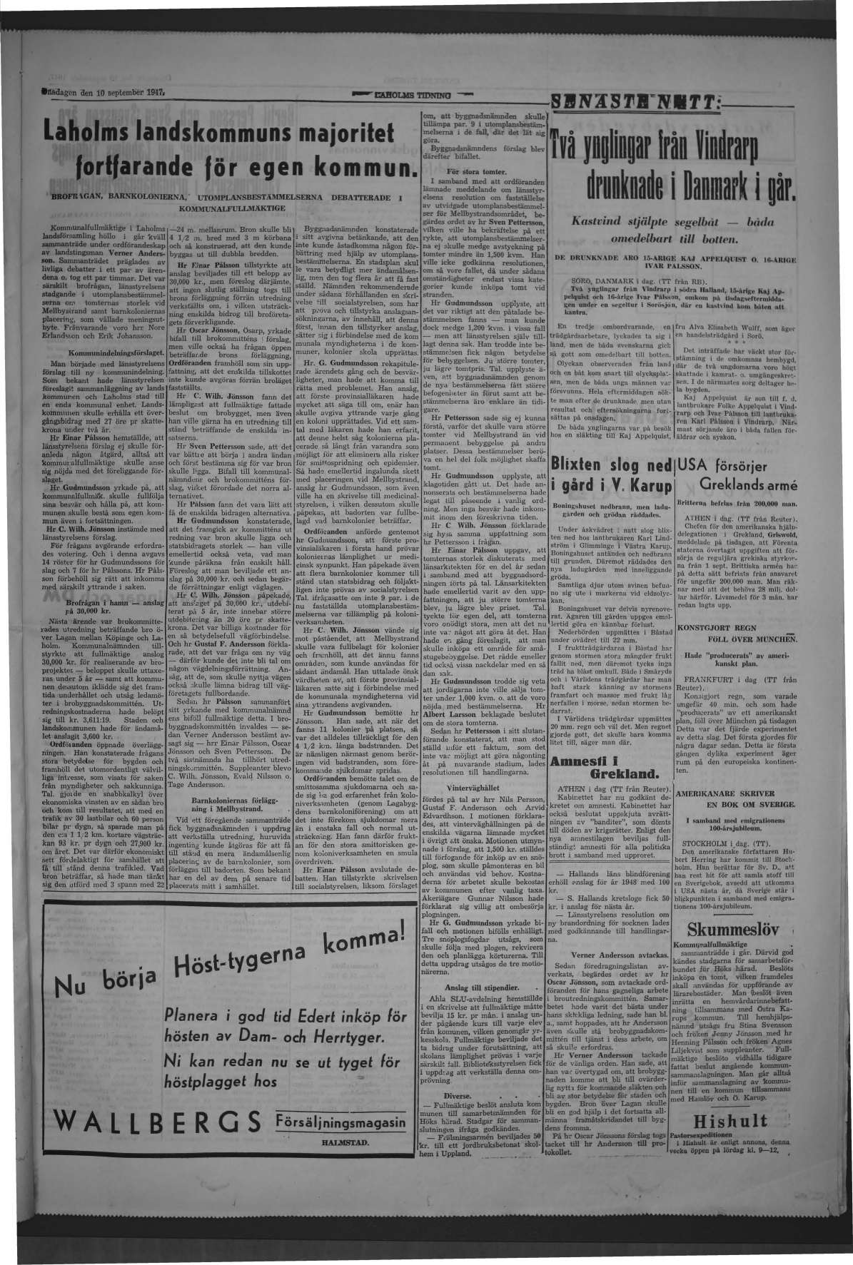 Laholms Tidning Onsdag 10 september 1947, sida 3