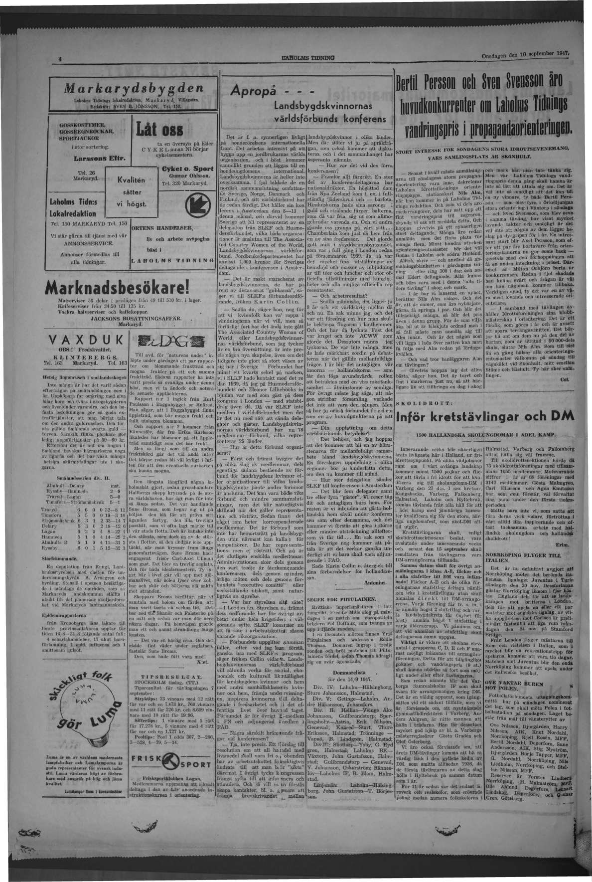 Laholms Tidning Onsdag 10 september 1947, sida 4