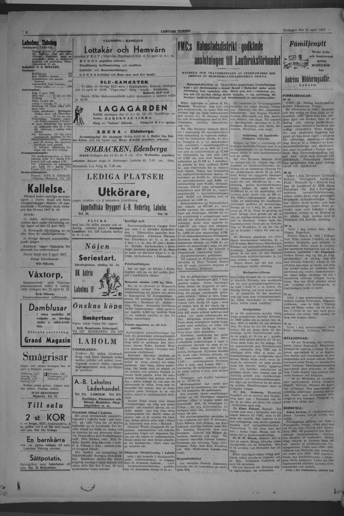 Laholms Tidning Fredag 11 april 1947, sida 2
