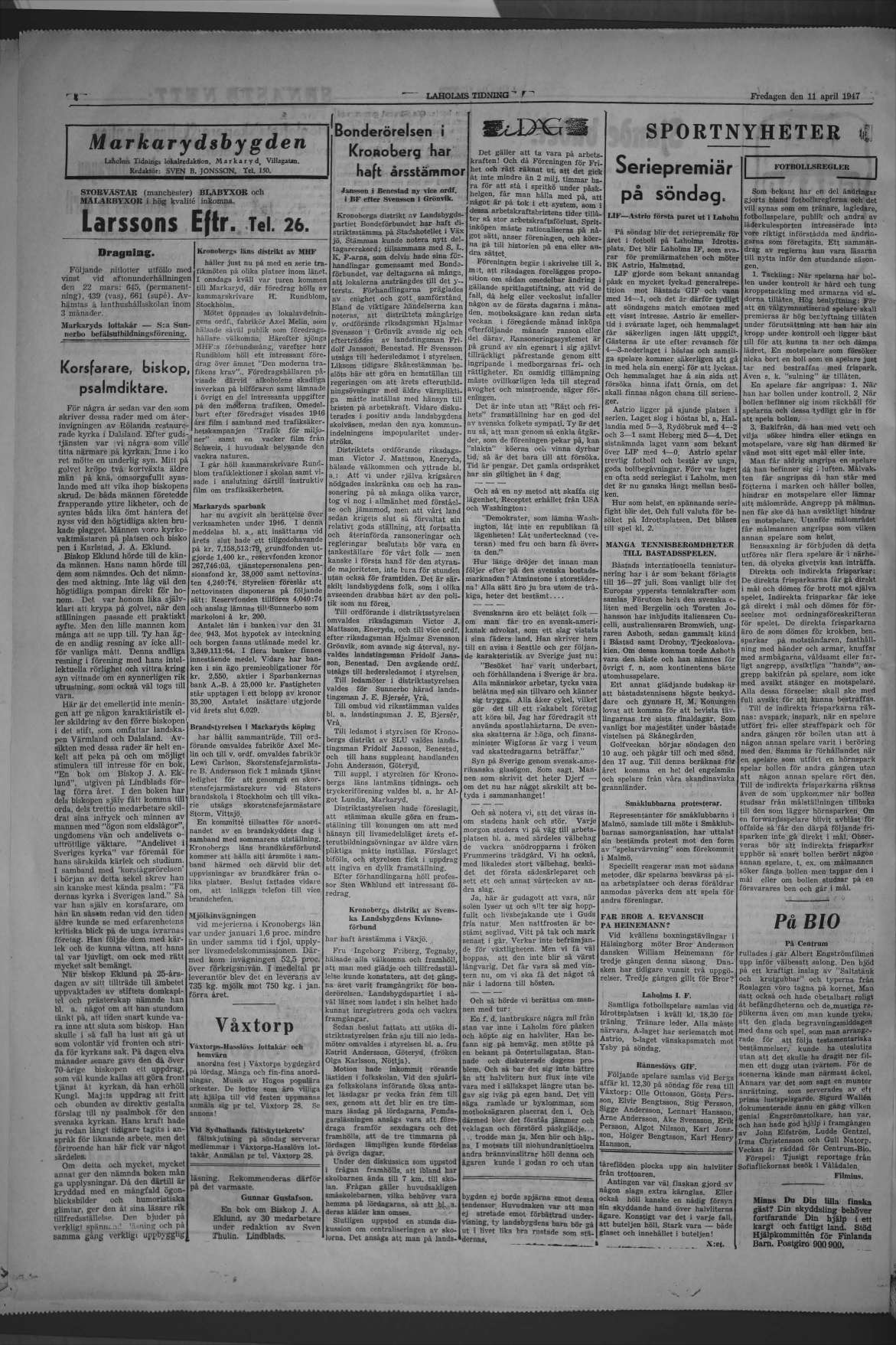 Laholms Tidning Fredag 11 april 1947, sida 4