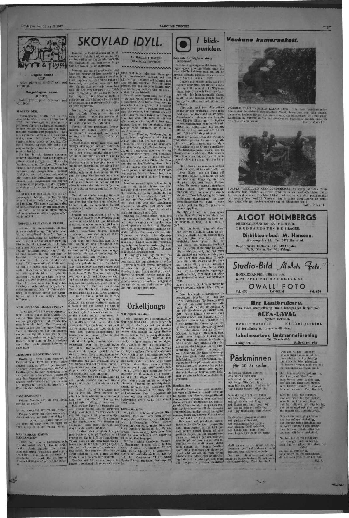 Laholms Tidning Fredag 11 april 1947, sida 5