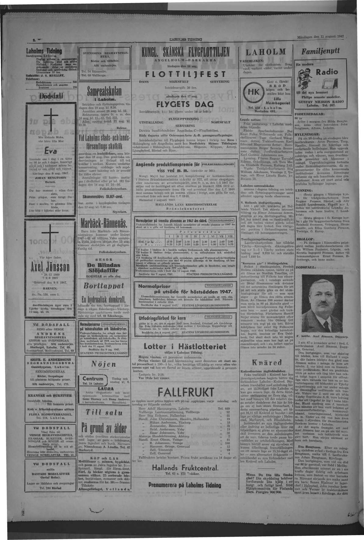 Laholms Tidning Måndag 11 augusti 1947, sida 2