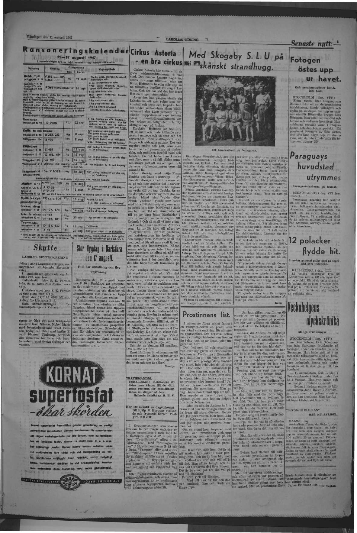 Laholms Tidning Måndag 11 augusti 1947, sida 3