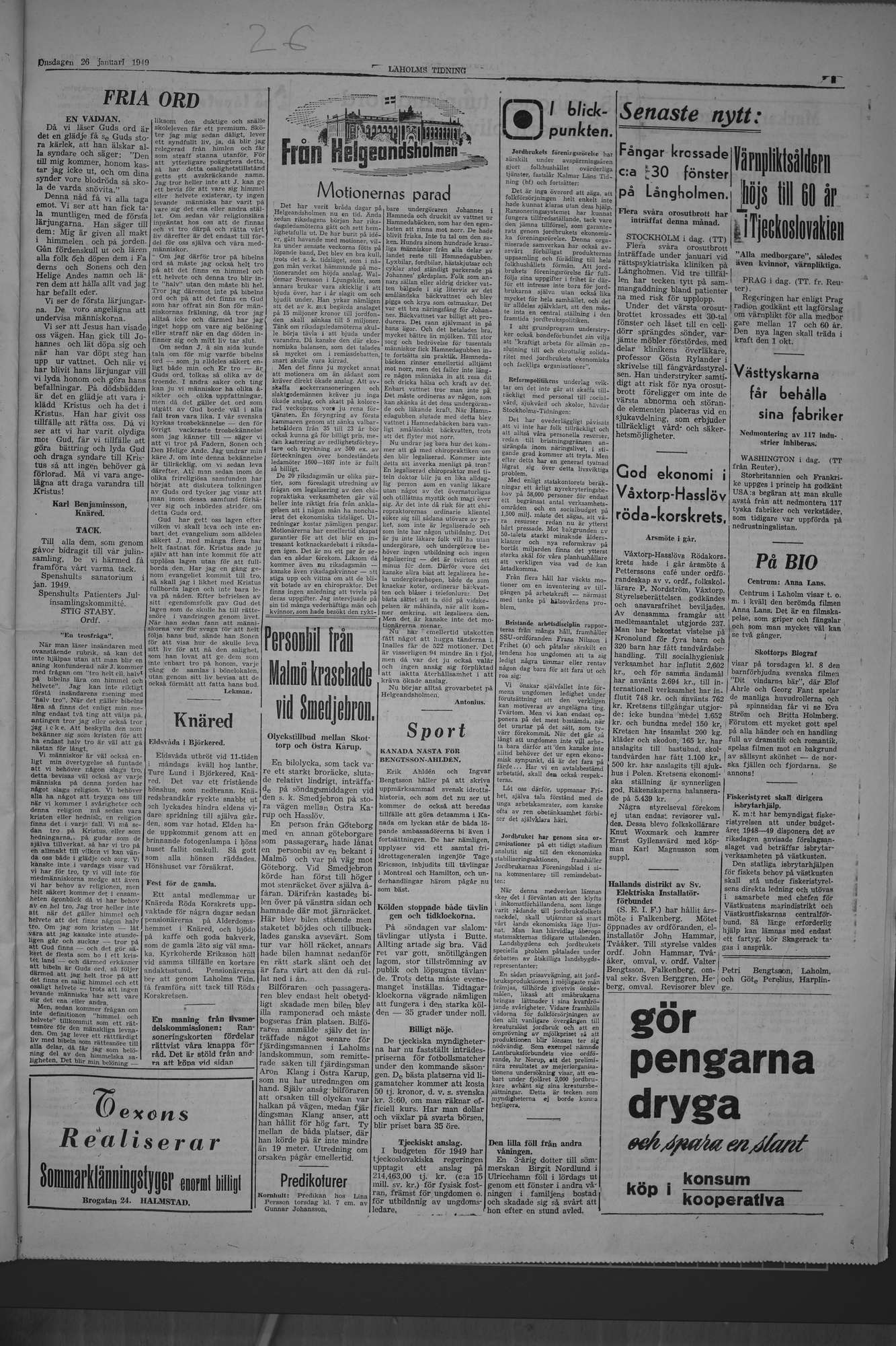 Laholms Tidning Onsdag 26 januari 1949, sida 3