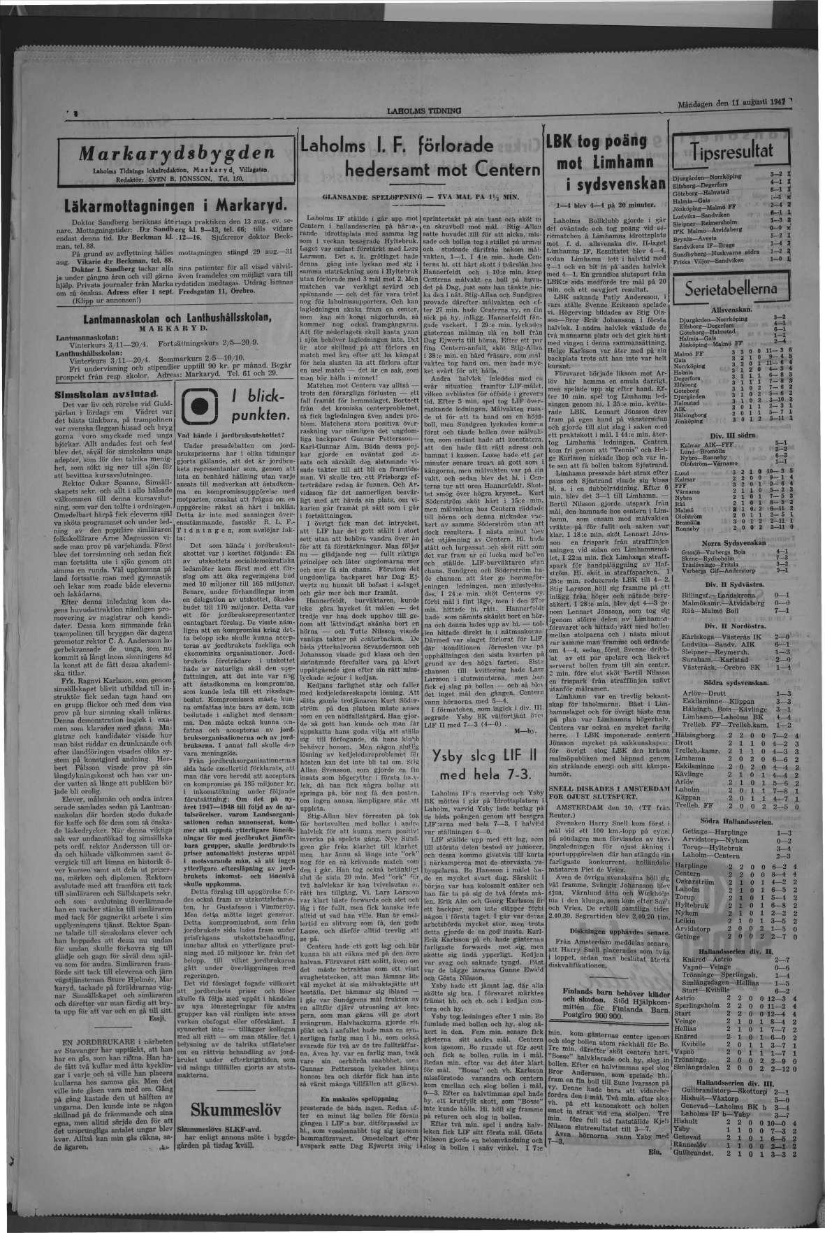 Laholms Tidning Måndag 11 augusti 1947, sida 4
