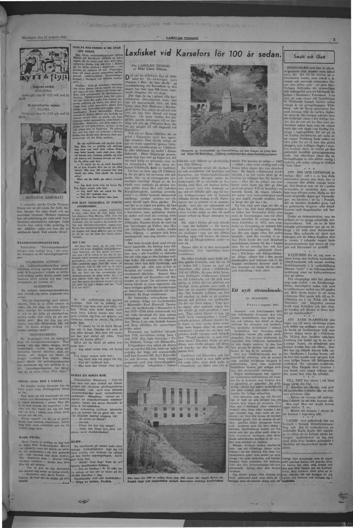 Laholms Tidning Måndag 11 augusti 1947, sida 7