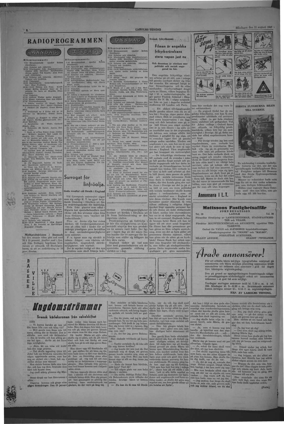 Laholms Tidning Måndag 11 augusti 1947, sida 8