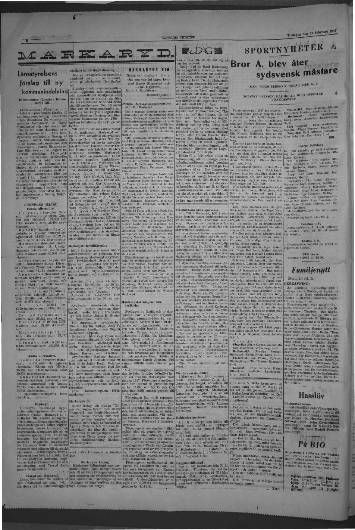 Laholms Tidning Tisdag 11 februari 1947, sida 4