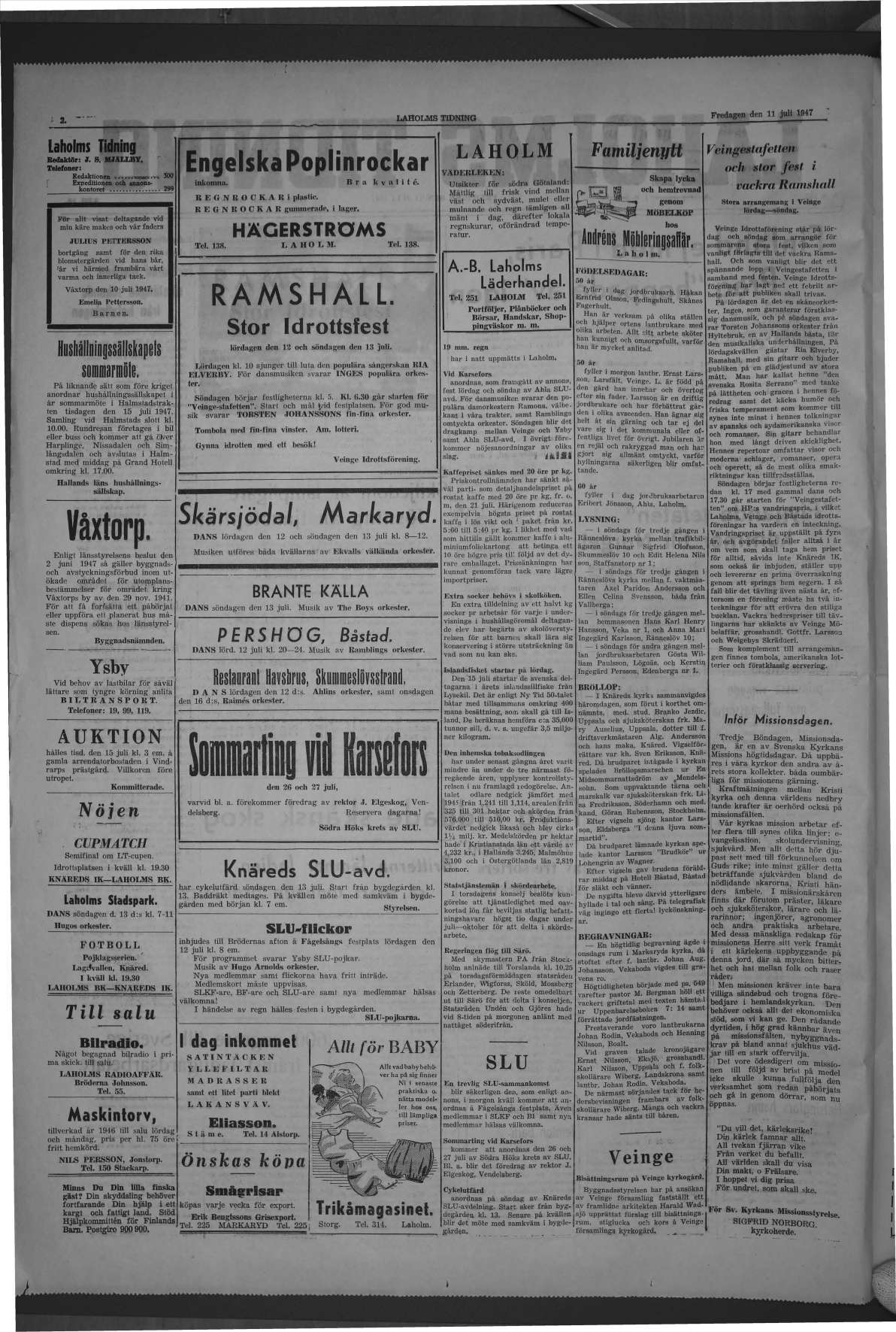 Laholms Tidning Fredag 11 juli 1947, sida 2
