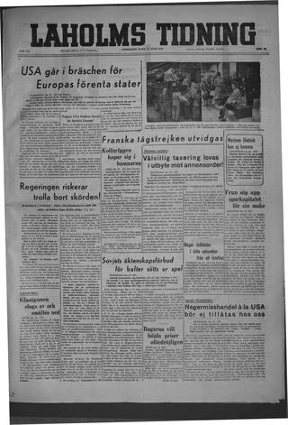 Förstasidan, Onsdag 11 juni 1947
