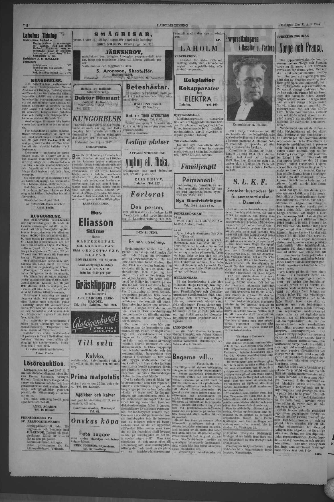 Laholms Tidning Onsdag 11 juni 1947, sida 2