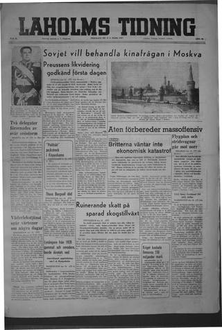 Förstasidan, Tisdag 11 mars 1947