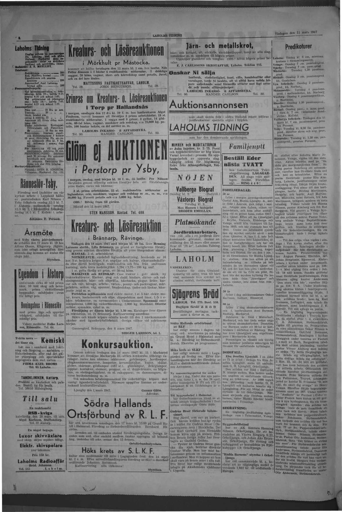Laholms Tidning Tisdag 11 mars 1947, sida 2