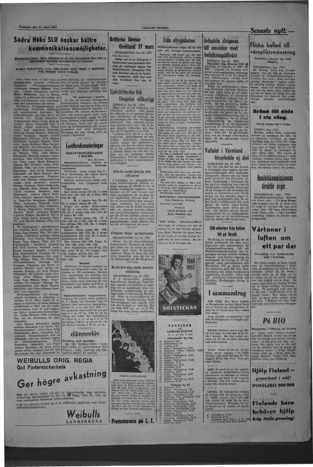Laholms Tidning Tisdag 11 mars 1947, sida 3