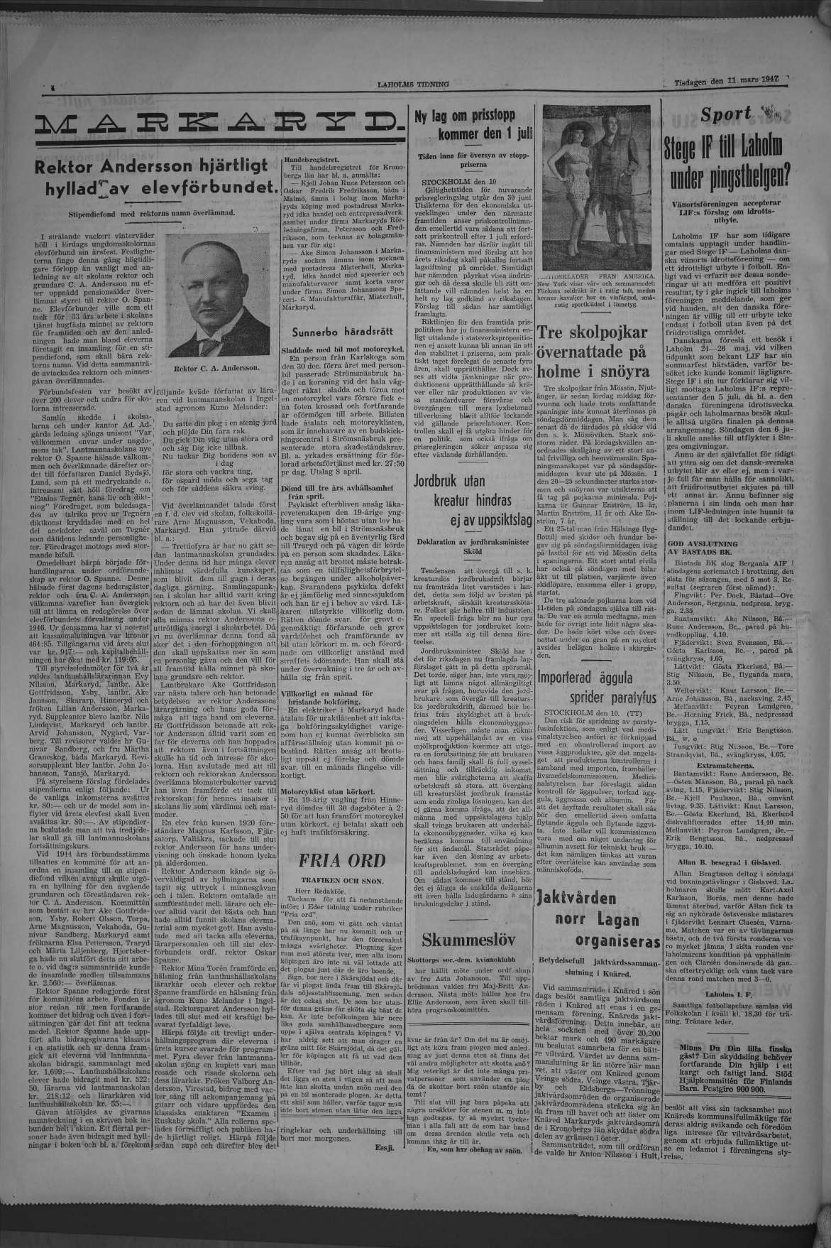 Laholms Tidning Tisdag 11 mars 1947, sida 4