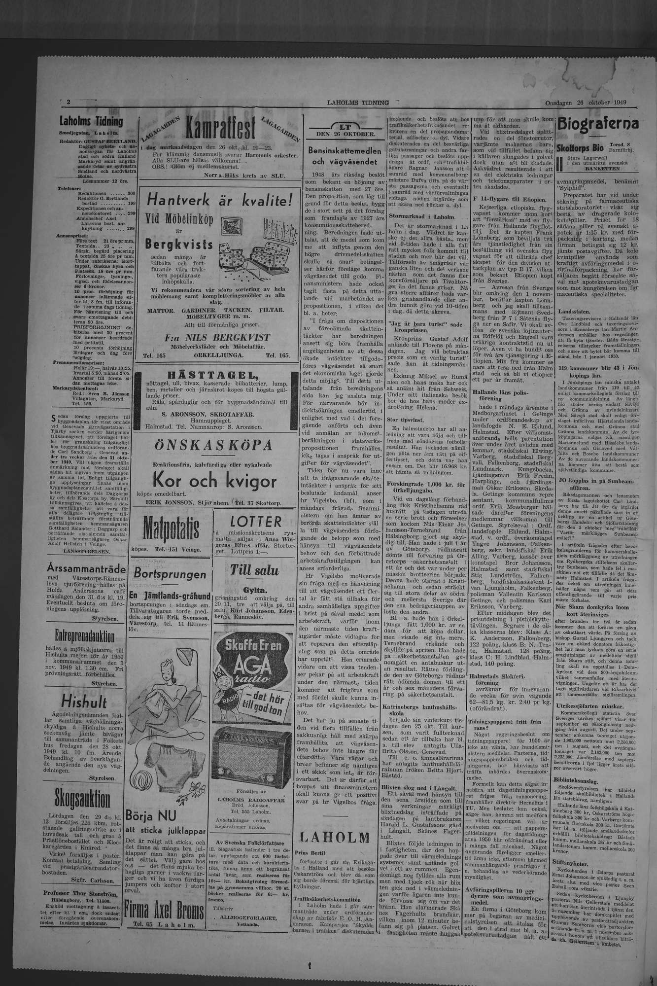 Laholms Tidning Onsdag 26 oktober 1949, sida 2