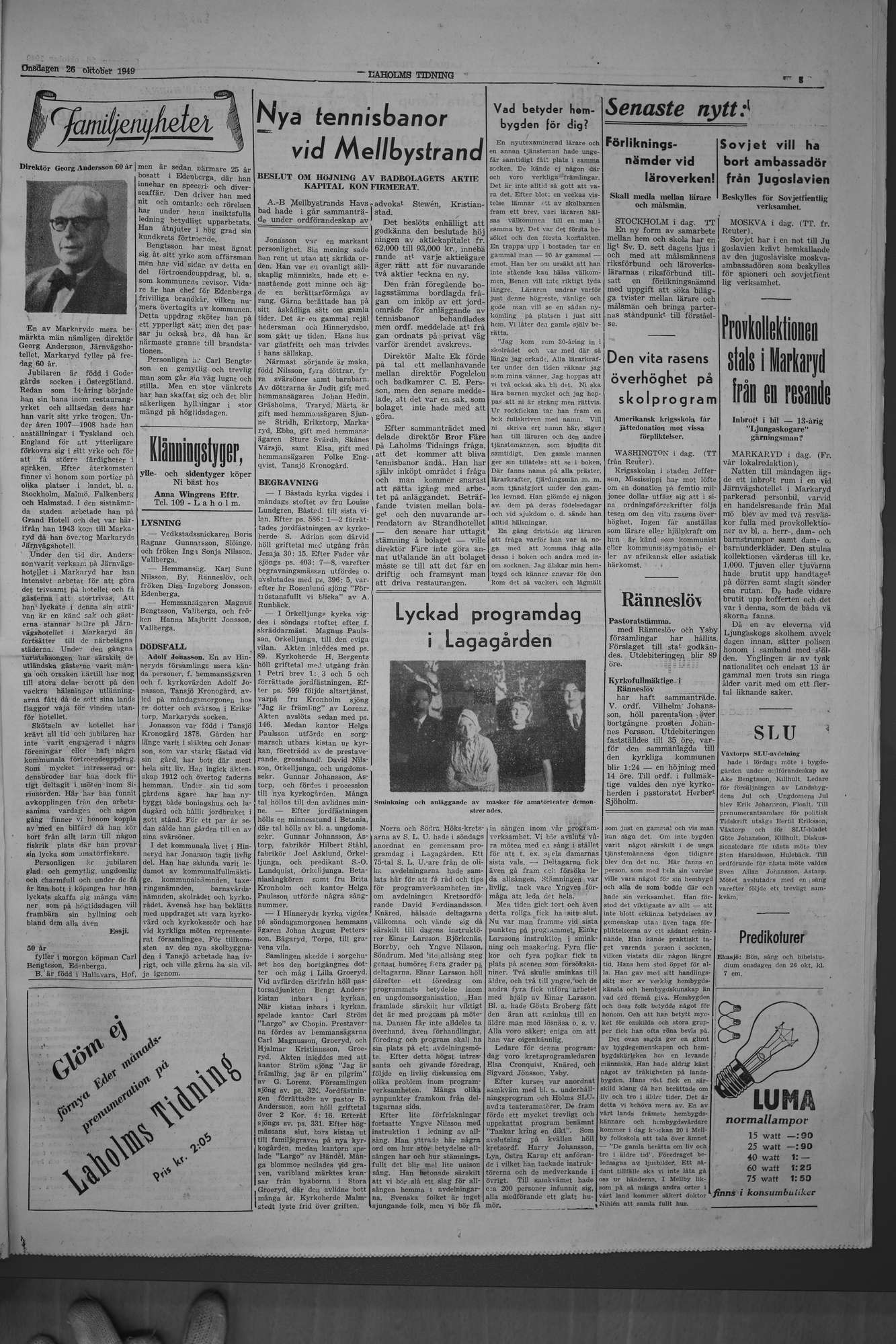 Laholms Tidning Onsdag 26 oktober 1949, sida 3