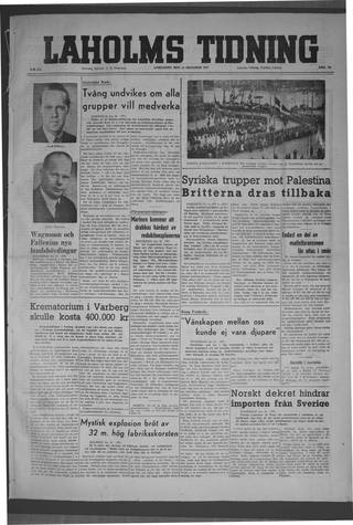 Förstasidan, Lördag 11 oktober 1947