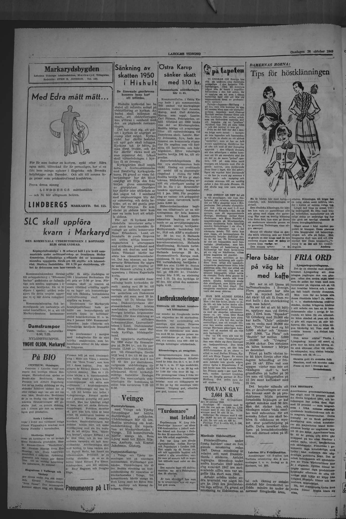 Laholms Tidning Onsdag 26 oktober 1949, sida 4
