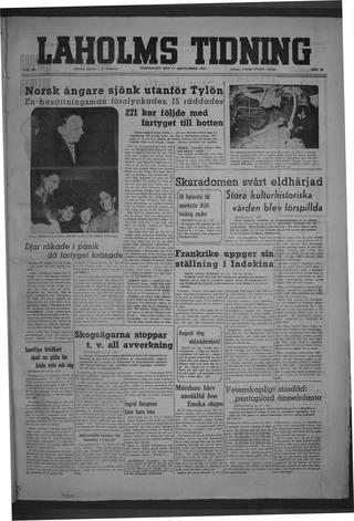 Förstasidan, Torsdag 11 september 1947