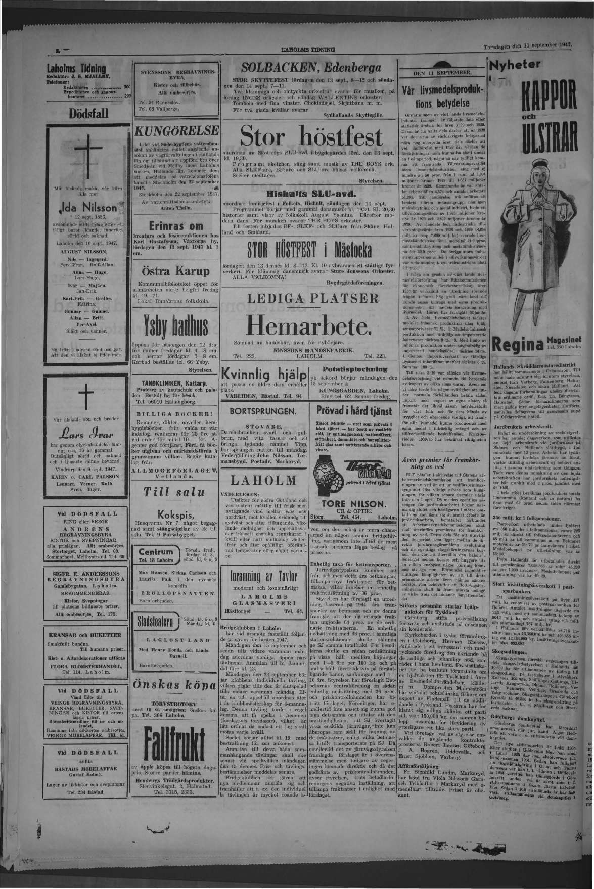 Laholms Tidning Torsdag 11 september 1947, sida 2