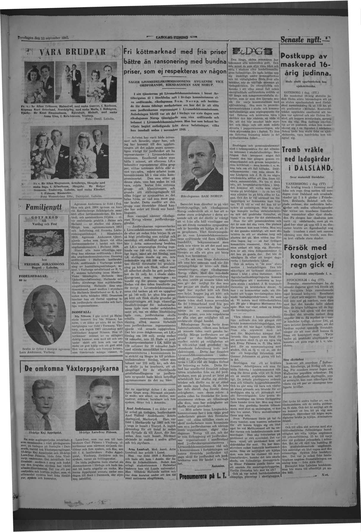 Laholms Tidning Torsdag 11 september 1947, sida 3