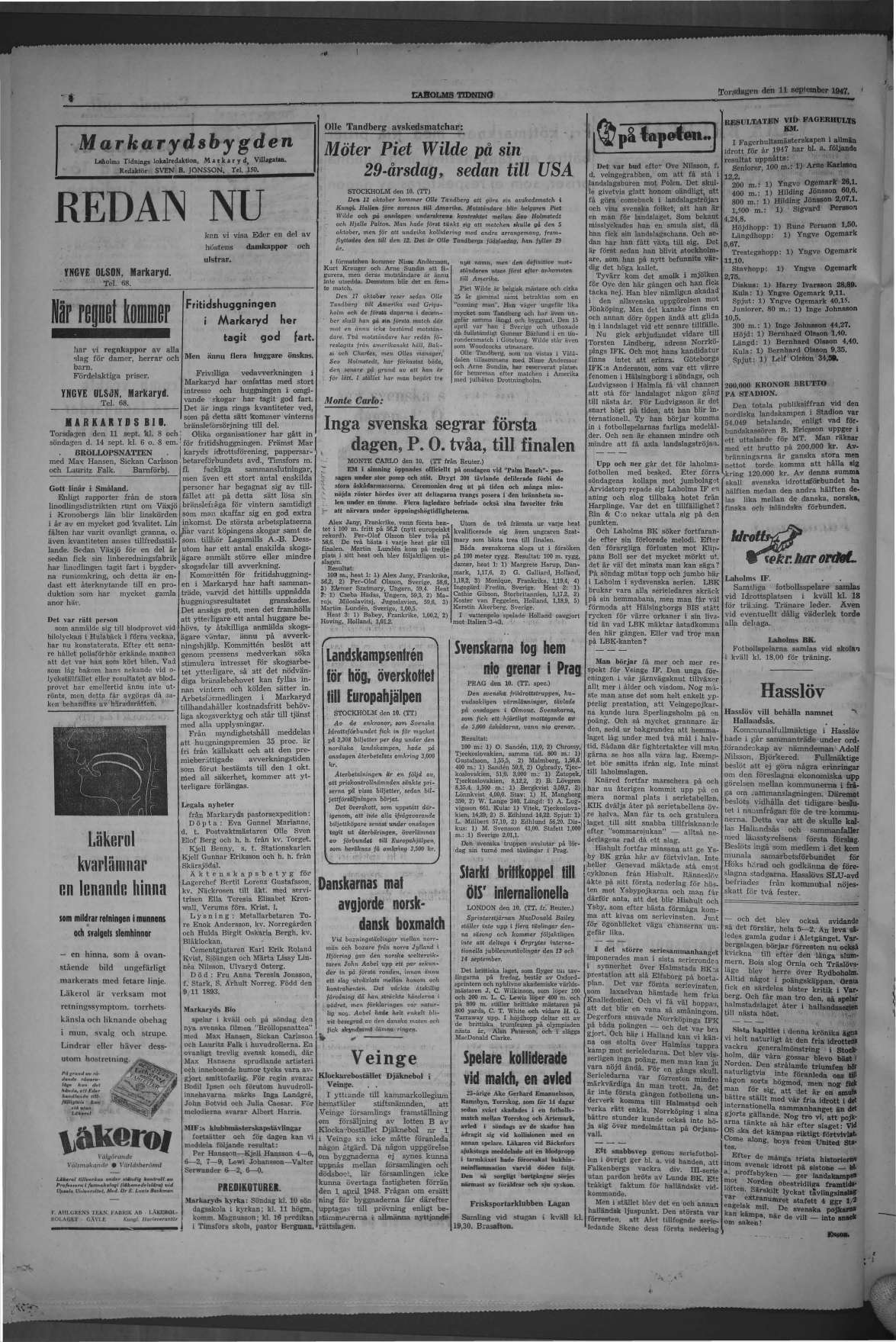 Laholms Tidning Torsdag 11 september 1947, sida 4