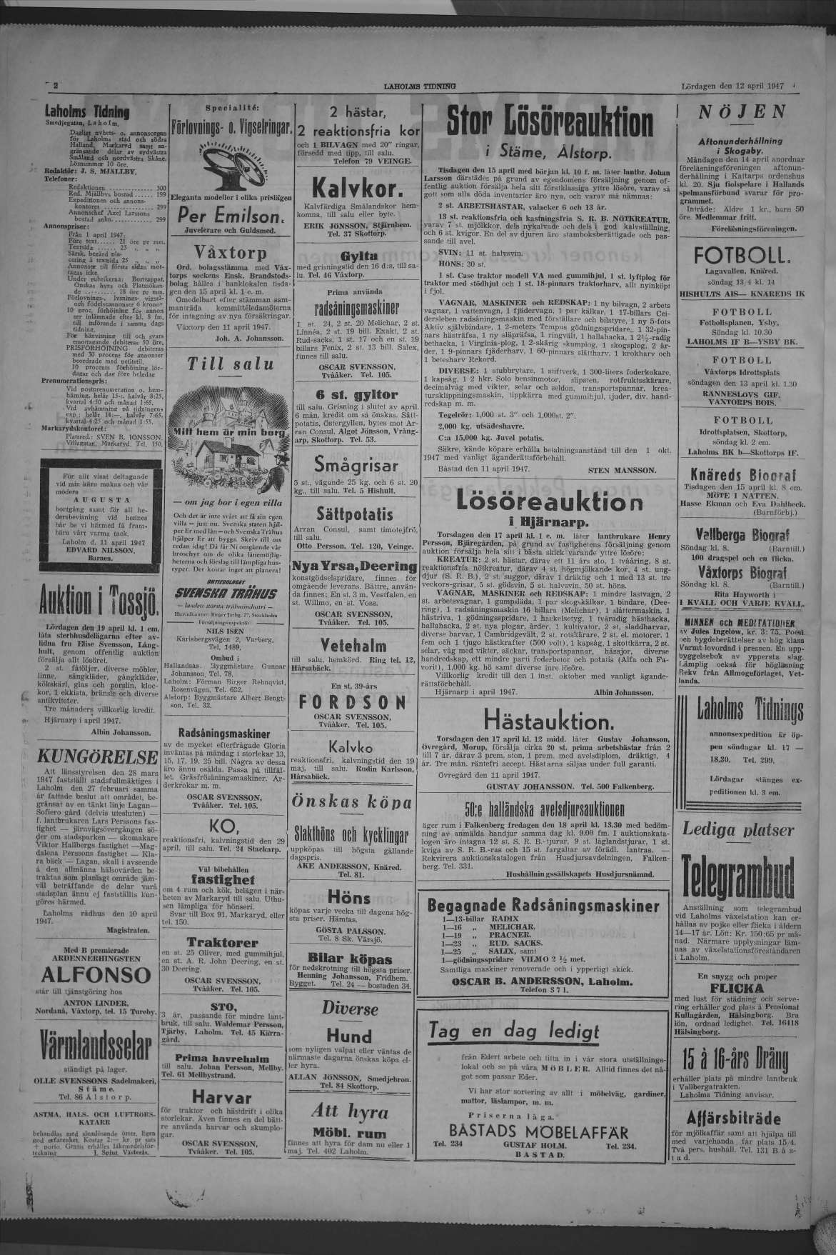 Laholms Tidning Lördag 12 april 1947, sida 2