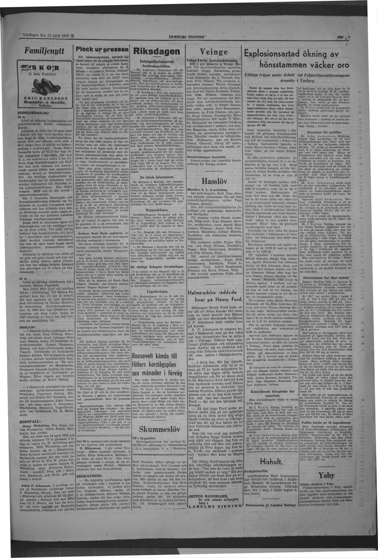 Laholms Tidning Lördag 12 april 1947, sida 5